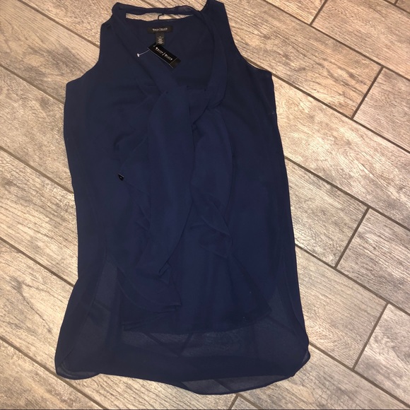 White House black market Navy Sleeveless tunic Blouse with Scarf - Picture 3 of 6